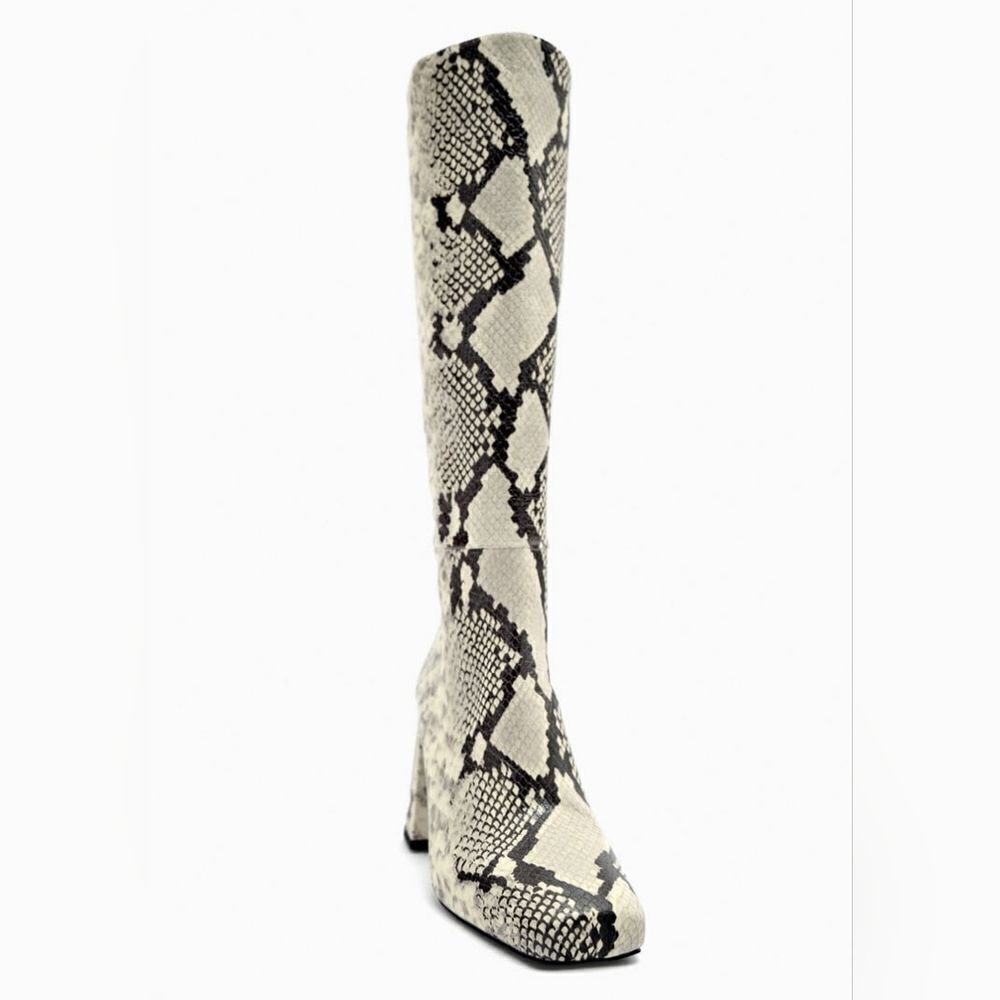 NWT ZARA BOOTS SNAKE PRINT INNER PLATFORM LEATHER HEELED KNEE HIGHโBOOTS - Picture 10 of 14